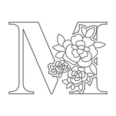 Floral alphabet letter coloring book for kids. Vector illustration of educational alphabet latter with flower art work coloring pages. 
Doodle style.
