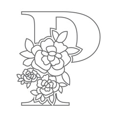 Floral alphabet letter coloring book for kids. Vector illustration of educational alphabet latter with flower art work coloring pages. 
Doodle style.

