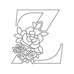 Floral alphabet letter coloring book for kids. Vector illustration of educational alphabet latter with flower art work coloring pages. 
Doodle style.
