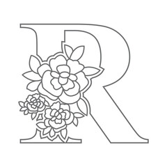 Floral alphabet letter coloring book for kids. Vector illustration of educational alphabet latter with flower art work coloring pages. 
Doodle style.
