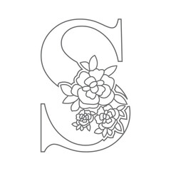 Floral alphabet letter coloring book for kids. Vector illustration of educational alphabet latter with flower art work coloring pages. 
Doodle style.

