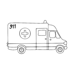 Doodle icon of a medical car, ambulance