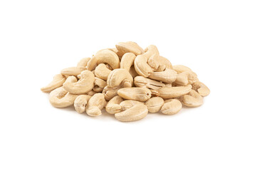 Heap of cashew nuts on white