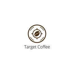 Target coffee logo template design. This logo was created by combining coffee designs and binoculars. This logo is very suitable to be the identity of a brand or business and services