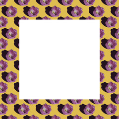 frame of purple tulips pattern on yellow background