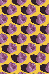 purple tulips pattern on yellow background