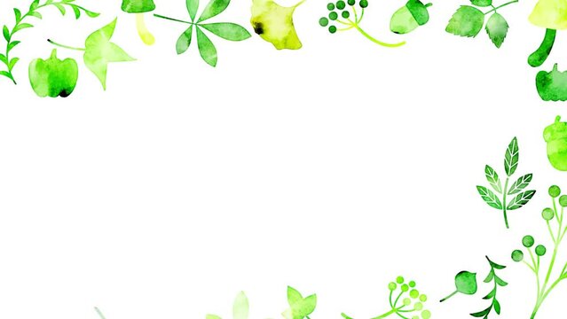 水彩の植物イラストフレーム：グリーン