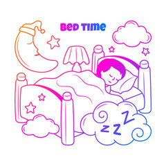 Sleeping badtime doodle illustration with hand drawn gradient outline style