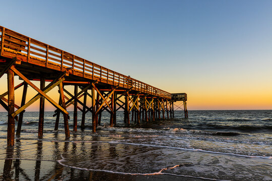 Sunset on The Isle of Palms Pier, Isle of Palms Beach, Sullivans Island, South Carolina, USA