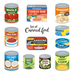 Set of canned food - obrazy, fototapety, plakaty