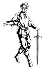 Sword Fighter Line Art – Printable Coloring Page for Fantasy RPG