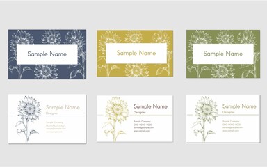 Fototapeta na wymiar set of business card template design with hand drawn sunflower illustration