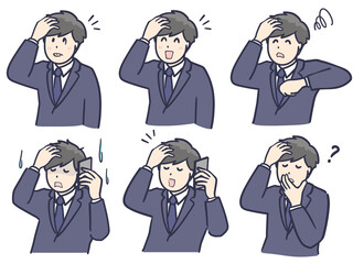 うっかりしたスーツ・制服男性のイラスト　セット