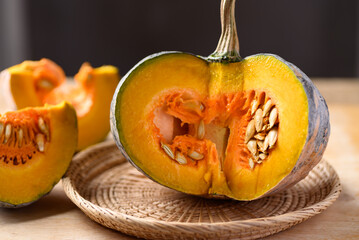 Asian pumpkin prepared for cooking, Organic vegetables from local market