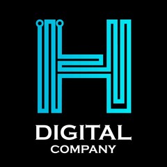 Letter h logotype gradient blue color with dot,Technology and digital abstract suitable for your business