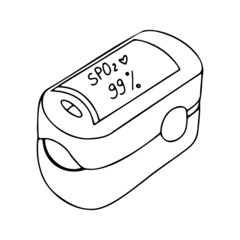 Doodle icon of medical pulse oximeter, measurement of saturation