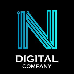 Letter n logotype gradient blue color with dot,Technology and digital abstract suitable for your business