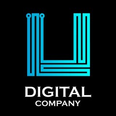 Letter u logotype gradient blue color with dot,Technology and digital abstract suitable for your business
