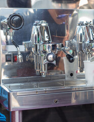 Coffee from a vending machine, outdoors, business theme