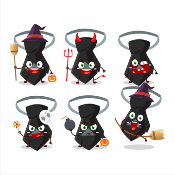 Halloween expression emoticons with cartoon character of black tie
