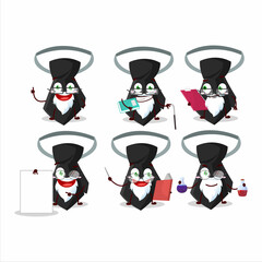 Professor black tie academic cartoon character working on laboratory