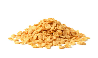 Pile of corn flakes iolated on white background.