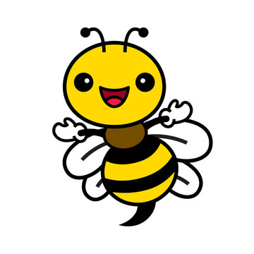 Cartoon cute bee character. Cute honey bee smile with spreading arm for welcoming pose. Vector bee illustration