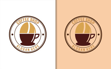 Coffee shop stamp label with simple minimalist logo design