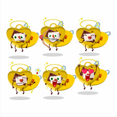 Yellow love open gift box cartoon designs as a cute angel character