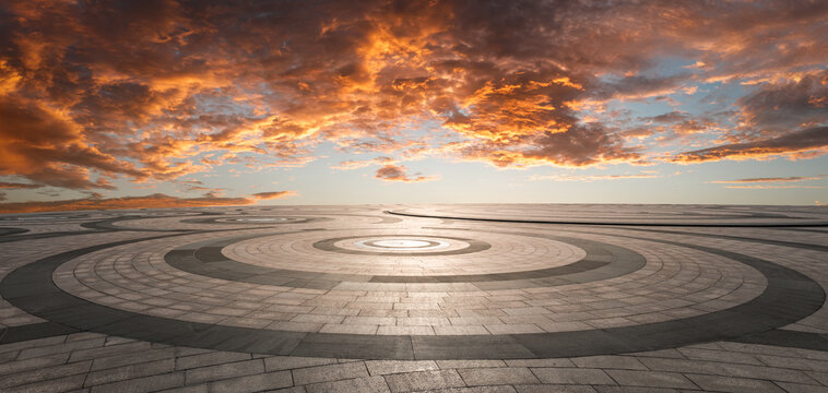 Empty Square Platform And Sky Sunset Clouds Background