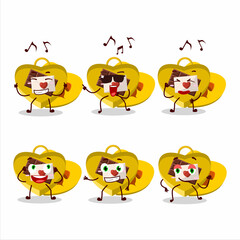 An image of yellow love open gift box dancer cartoon character enjoying the music