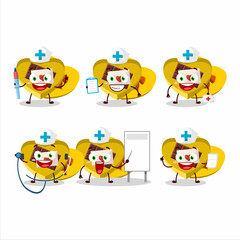 Doctor profession emoticon with yellow love open gift box cartoon character
