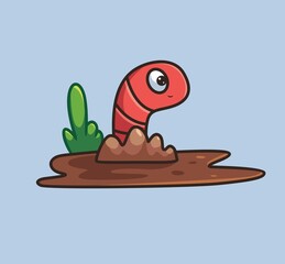 cute worm fertilizer out from the ground. isolated cartoon animal nature illustration. Flat Style suitable for Sticker Icon Design Premium Logo vector. Mascot Character