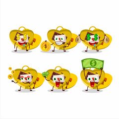Yellow love open gift box cartoon character with cute emoticon bring money