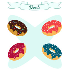 Donuts for gourmet. Sweet food. Cupcakes set.