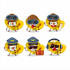 Pilot cartoon mascot yellow love open gift box with glasses