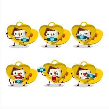 Photographer profession emoticon with yellow love open gift box cartoon character