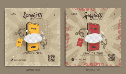 Spaghetti online promotion with modern retro banner for social media post