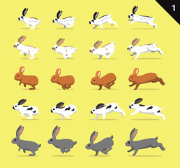 Animal Animation Sequence Various Rabbit Cartoon Vector Moving Set 1