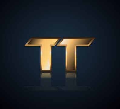 Modern Initial logo 2 letters Gold simple in Dark Background with Shadow Reflection TT