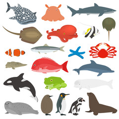 水族館の生物のイラストセット - obrazy, fototapety, plakaty
