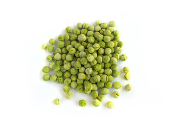 Freeze Dried Peas in Heap or Pile Isolated on White in Flat Lay