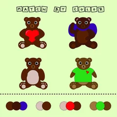 Fotobehang worksheet vector design, challenge to connect the bear with its color. Logic game for children. © Виталий Сова