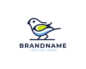 Bird Leaf Icon with Line art Outline Logo Design Inspiration