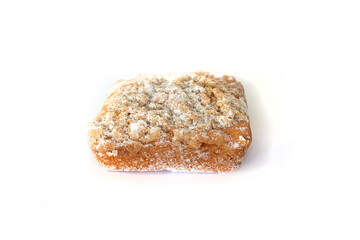 Commercially Made Cinnamon Crumb Coffee Cake Isolated on White One