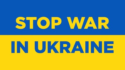 Stop war in Ukraine concept in flag background