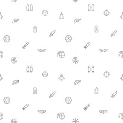 Seamless pattern with weapon and Military icon on white background. Included the icons as combat, gun, revolver, bullet, bomb, toxic, aim, knife, missile And Other Elements.