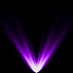 abstract light purple spotlight warm ray light effect overlay realistic falling snowflakes pattern on black.