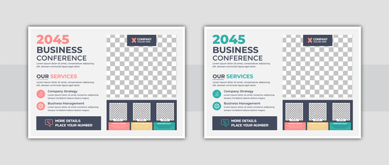 Corporate horizontal business conference flyer template. Corporate Business Flyer poster pamphlet brochure cover design layout with graphic elements. two colors scheme.