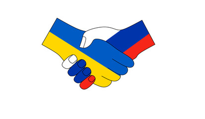 handshake with flag Ukraine and Russia